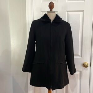 Vintage relativity wool coat black jacket faux fur trim zipper pockets women’s M